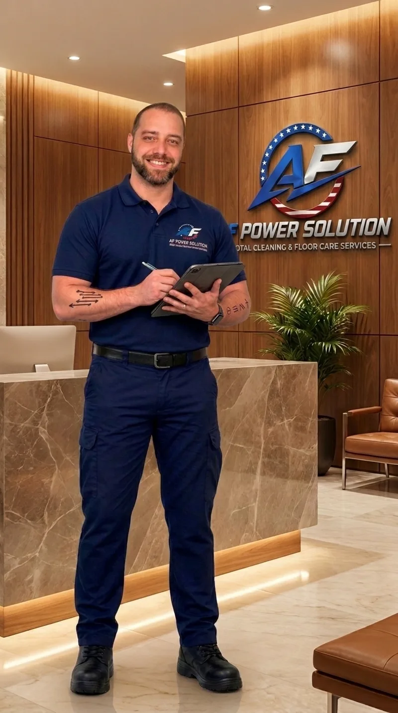 AF Power Solution team member in uniform in the branded office